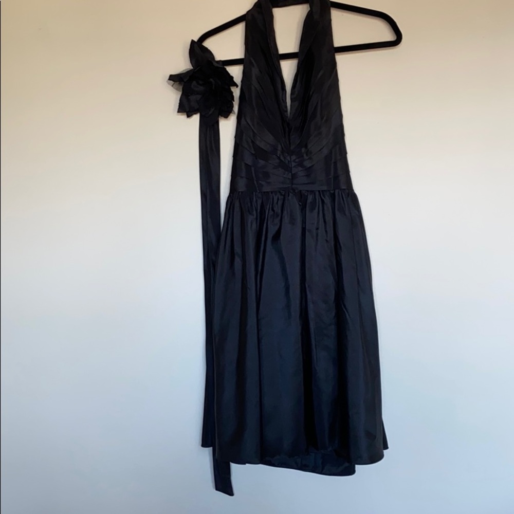 Satin Marilyn Halter Dress with floral tie belt